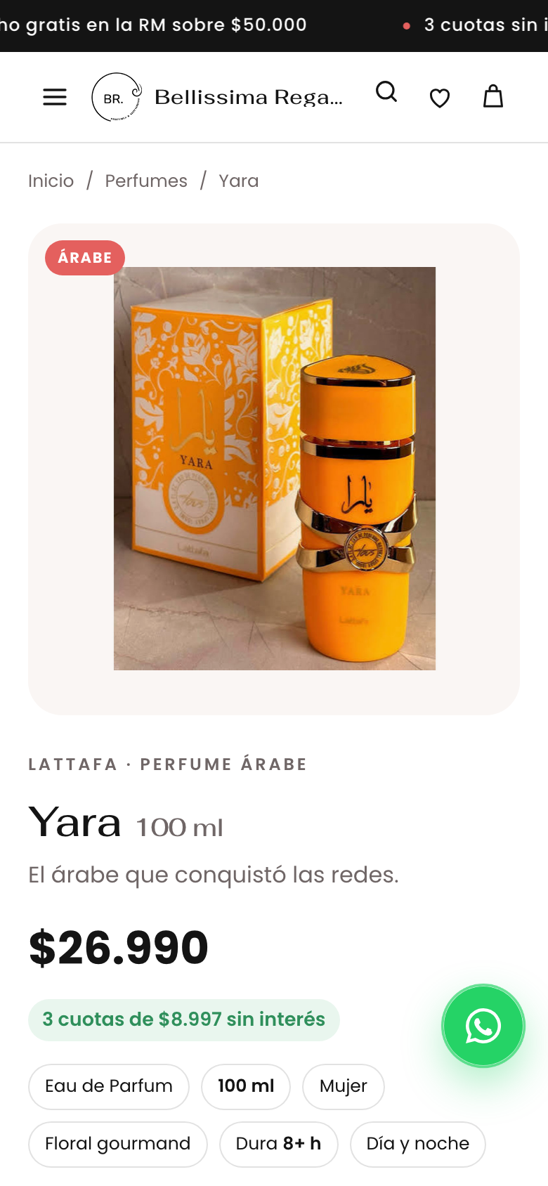 Ficha de producto en celular